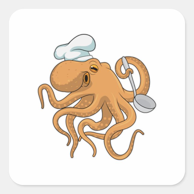 Octopus Cook Chef hat Square Sticker (Front)