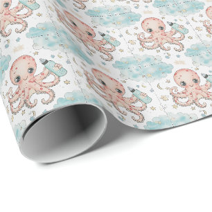 Octopus Cute Baby Pastel Watercolor Pattern Wrapping Paper