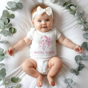 Octopus Cute Pink Watercolor Girl Baby Shower Bodysuit