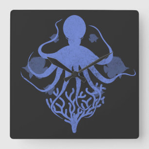 Octopus (dark background) square wall clock