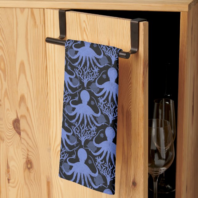 Octopus (dark background) tea towel (Thirds Fold)