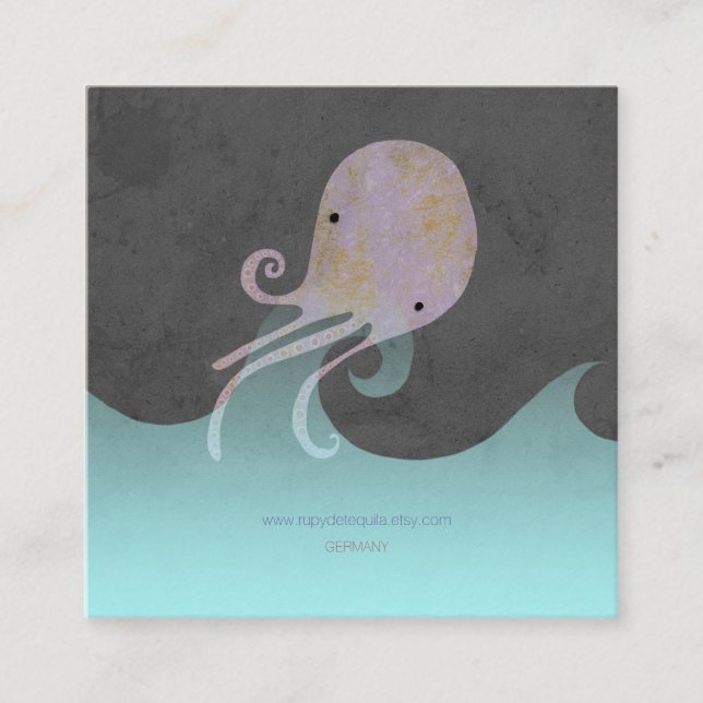 Octopus distressed handmade business card (Front)