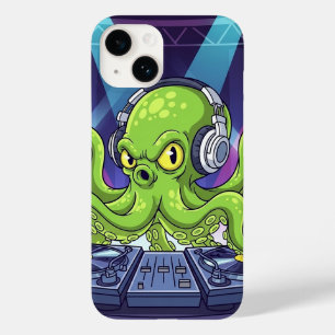 Octopus DJ with Turntables – Neon Party Cartoon Case-Mate iPhone 14 Case