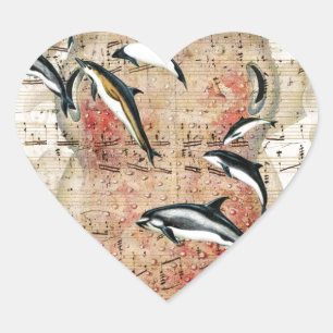 Octopus Dolphins Collage Heart Sticker
