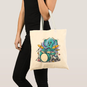 Octopus Drumming Funny Cartoon Octopus Drummer Tote Bag