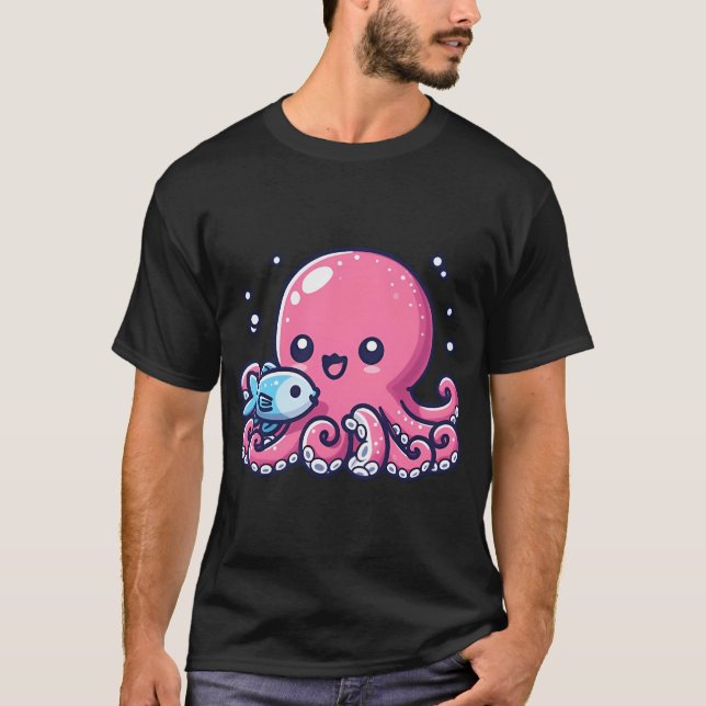 octopus eating fish T-Shirt (Front)