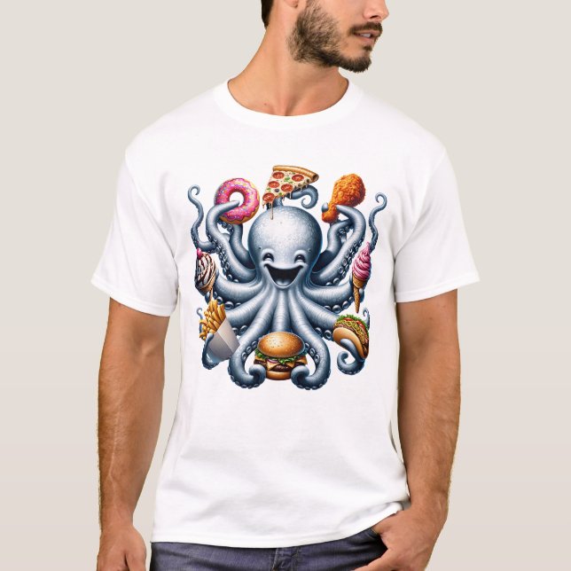 Octopus Fast Food Ice Cream Doughnut French Fries T-Shirt (Front)
