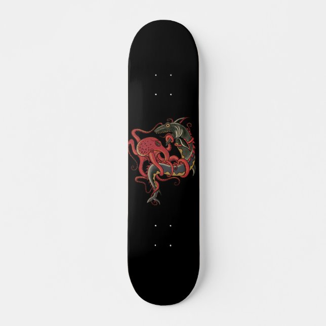 octopus fighting a shark skateboard deck (Front)