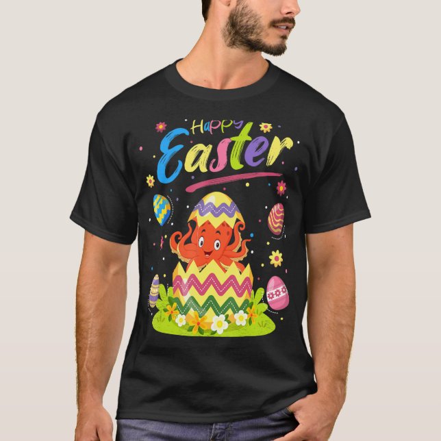 Octopus Fish   Easter Egg Octopus Happy Easter T-Shirt (Front)
