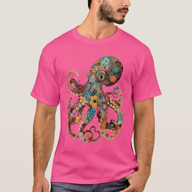 Octopus Floral Flowers Squid Kraken Scuba Diving T-Shirt (Front)