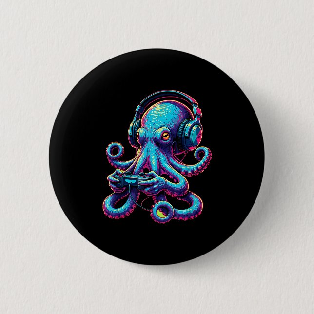 Octopus Gaming Animal Video Games Funny Octopus  6 Cm Round Badge (Front)