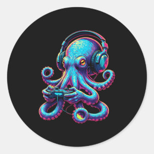 Octopus Gaming Animal Video Games Funny Octopus  Classic Round Sticker