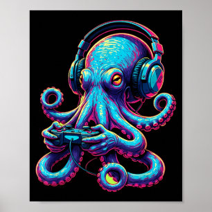 Octopus Gaming Animal Video Games Funny Octopus  Poster