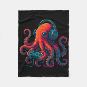 Octopus Gaming With Headphones Funny Video Games G Fleece Blanket