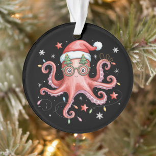 Octopus Glasses Santa Hat Christmas Light Ocean  Ornament
