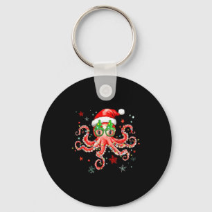 Octopus Gles Santa Hat Christmas Light Ocean Anima Key Ring