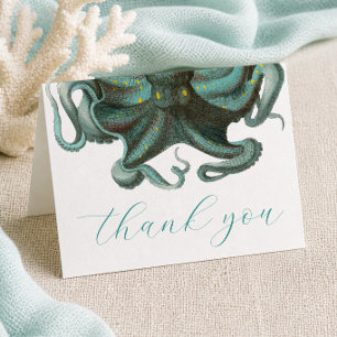 Octopus Green Aquarium Wedding Folded Thank You Card