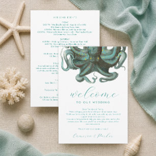 Octopus Green Aquarium Wedding Welcome Itinerary Thank You Card