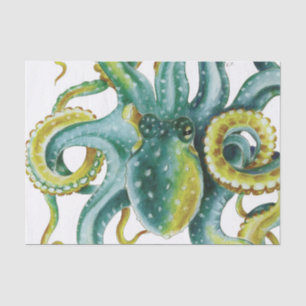 Octopus Green Tentacles Watercolor Art Tissue Paper