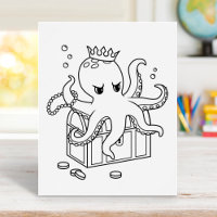 Octopus Guarding Treasure Chest Colouring Page