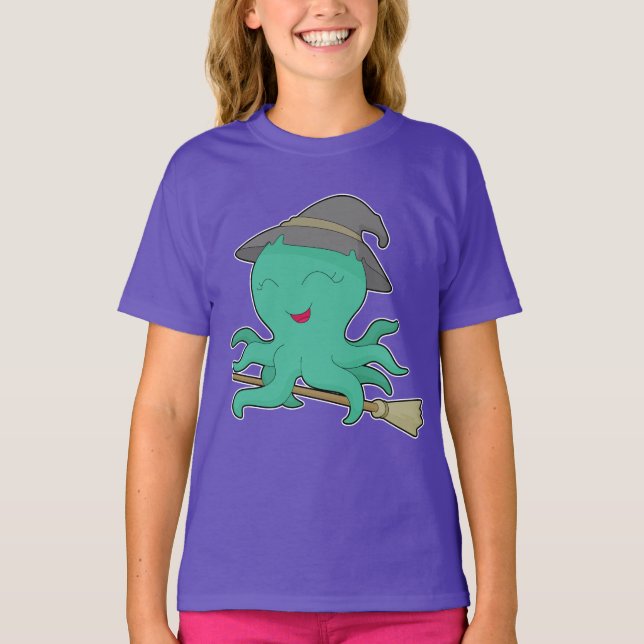 Octopus Halloween Witch T-Shirt (Front)
