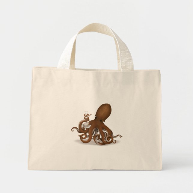 Octopus Holding Chemistry Flask Steampunk Science Mini Tote Bag (Front)