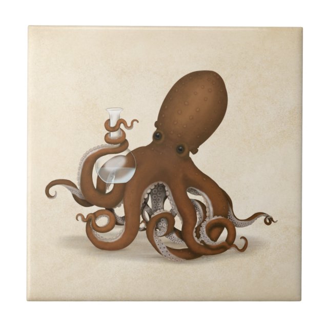 Octopus Holding Chemistry Flask Steampunk Science Tile (Front)