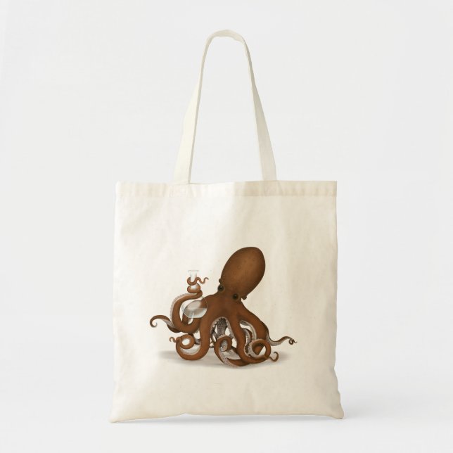 Octopus Holding Chemistry Flask Steampunk Science Tote Bag (Front)