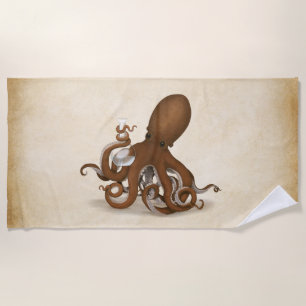 Octopus Holding Glass Flask Chemistry Steampunk Beach Towel