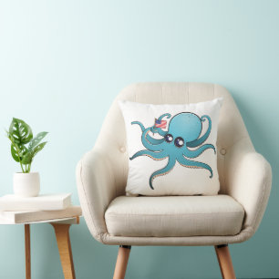 Octopus Holding The American Flag Cushion