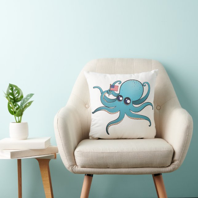 Octopus Holding The American Flag Cushion (Chair)