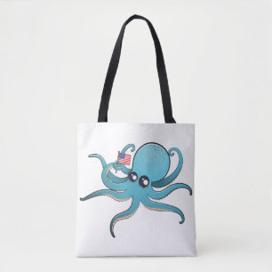 Octopus Holding The American Flag Tote Bag