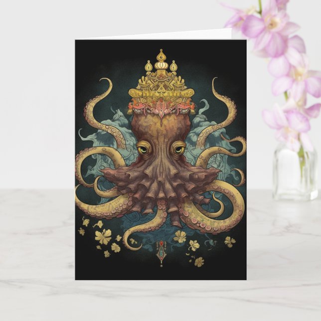 Octopus in a Crown all occasions Card (Orchid)