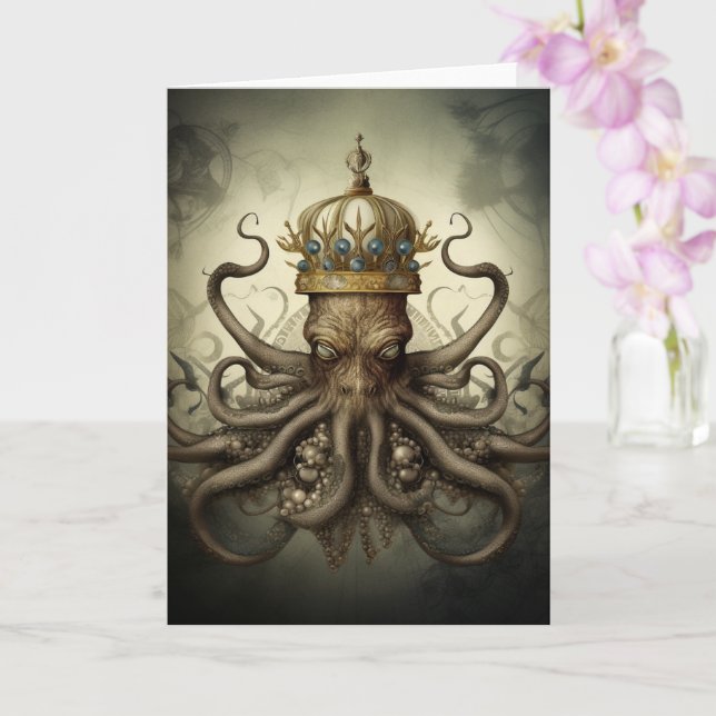 Octopus in a Crown all occasions Card (Orchid)