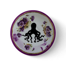 Octopus in a Teacup Saucer ~ Pin Badge Button