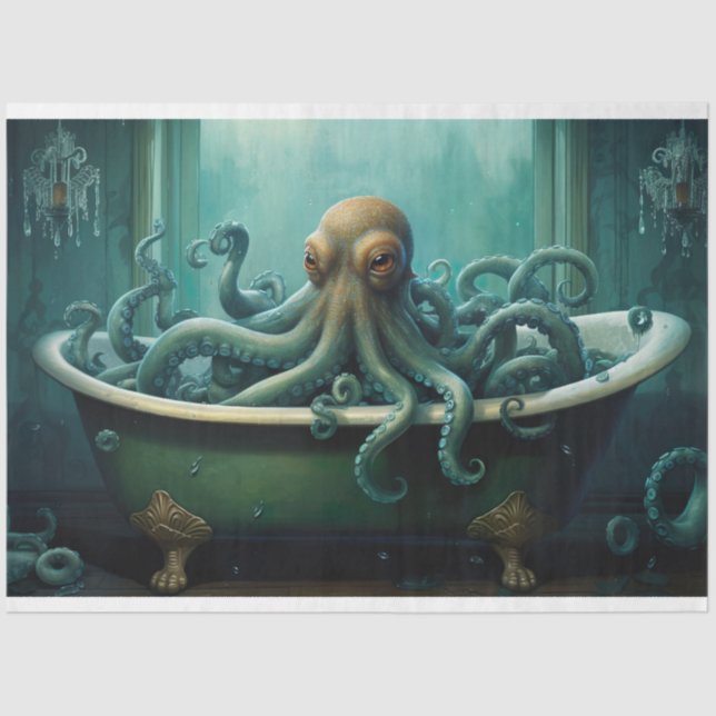 Octopus in Bathtub 1 Decoupage Paper (Front)