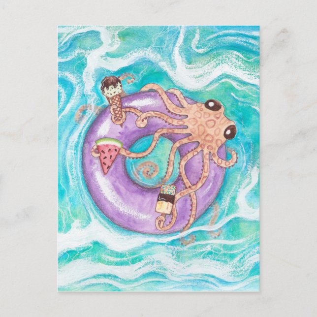 Octopus in Pool Float Postcard (Front)