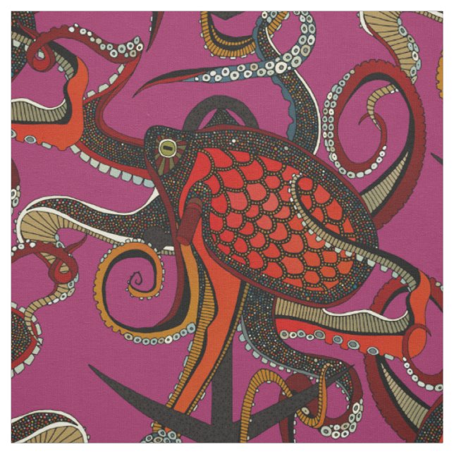 octopus ink berry pink fabric (Swatch)