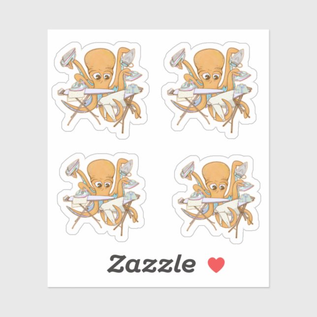 Octopus ironing, overwhelmed by chores. (Sheet)