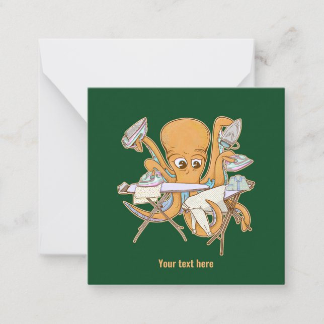 Octopus ironing, overwhelmed by chores. card (Front)