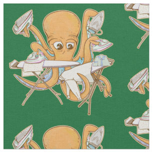 Octopus ironing, overwhelmed by chores. fabric