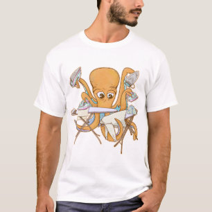 Octopus ironing, overwhelmed by chores. T-Shirt