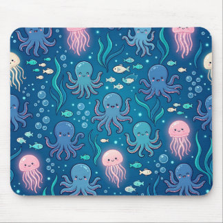 Octopus Jellyfish Glow Mousepad – Cute Ocean