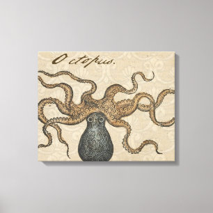 Octopus Kraken Antique Coastal Marine Wildlife Canvas Print