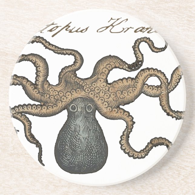 Octopus Kraken Antique Coastal Marine Wildlife Coaster (Front)