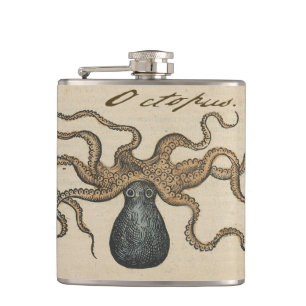 Octopus Kraken Antique Coastal Marine Wildlife Hip Flask
