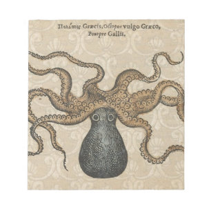 Octopus Kraken Antique Coastal Marine Wildlife Notepad