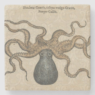 Octopus Kraken Antique Coastal Marine Wildlife Stone Coaster