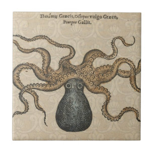 Octopus Kraken Antique Coastal Marine Wildlife Tile