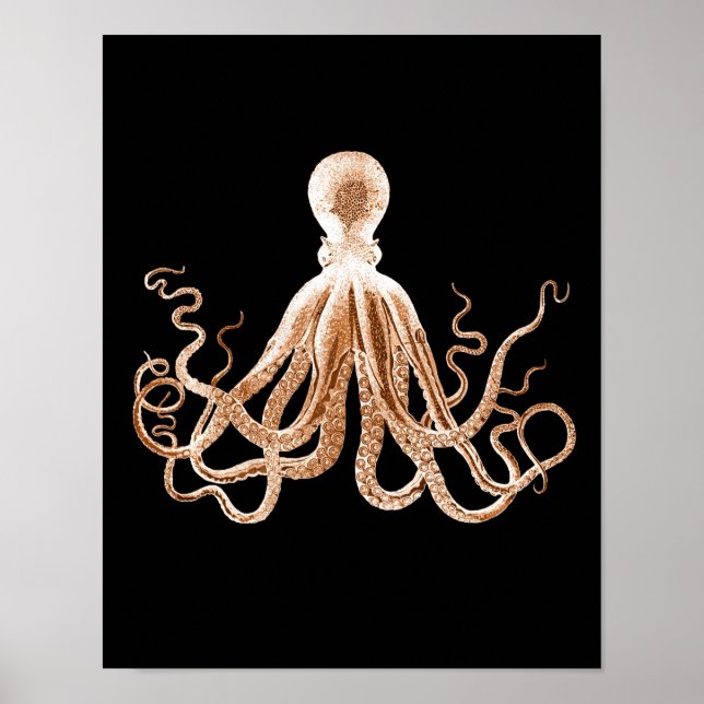 Octopus kraken coastal ocean beach black poster (Front)